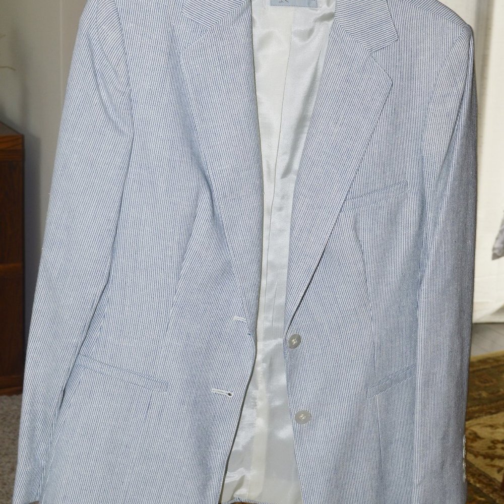Evan Picone Skirt Suit, Size 10, Light Blue Striped Suit